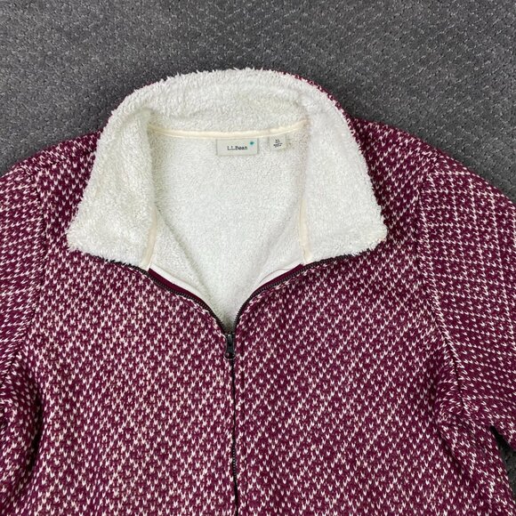 LL Bean Fleece Full Zip Jacket Womens XL Petite Red Anorak Diamond Fleece sherpa - Picture 6 of 12